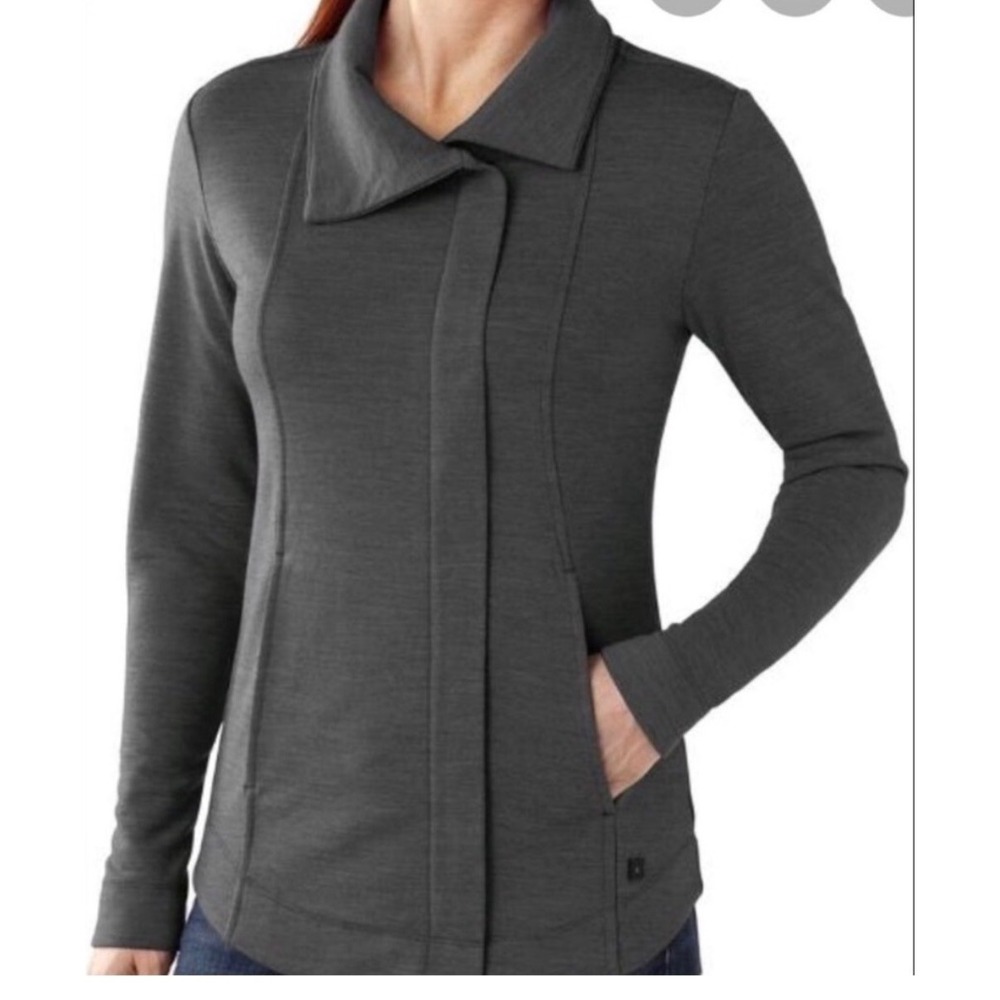 Smartwool Merino Wool Full Zip Jacket Women S Gray‎ Asymmetrical Minimalist